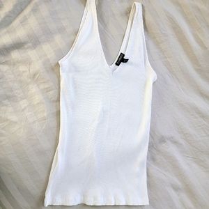 Express Body Contour Ribbed White Tank